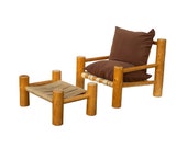 Hand Hewn Pine Log Armchair and Ottoman