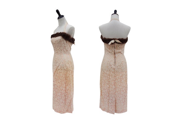 Fantastic Genuine Fur-Trimmed Halter Peach Lace Dr