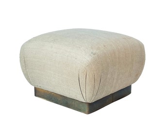 Large 25" x 25" Pouff Ottoman with Aged Brass Base by Marge Carson