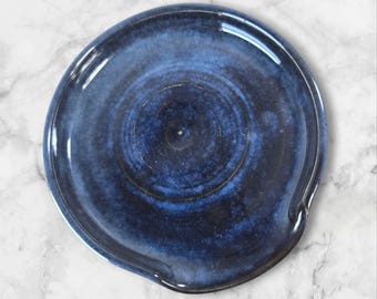 Handmade Dark Blue Ceramic Spoon Rest