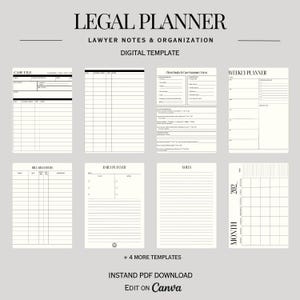 Legal Planner Digital Template | Lawyer Case Organizer | Paralegal Bill Tracker | Editable Canva Download | Law Firm Notes & Court Tracker