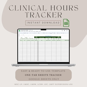 Clinical Hours Tracker Google Sheets | mhc-lp, lmhc, lmsw, lcsw, lpc, lmft Supervision Log | Counseling Internship Hours Log Template