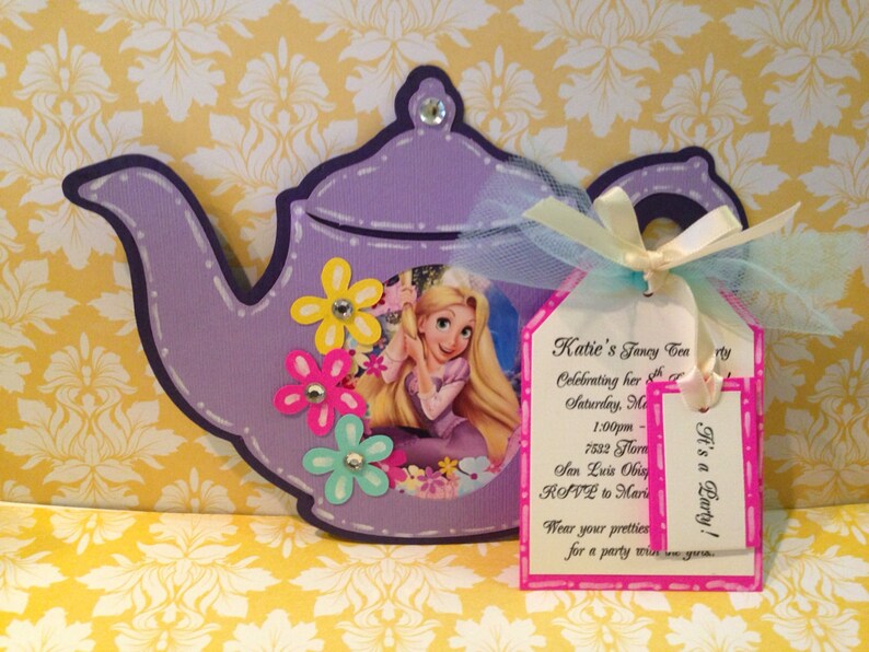 Tea Party Invitations Rapunzel 25 Rapunzel Tea Pot Invitations birthday invitations girls birthday Tea Pot new invitations