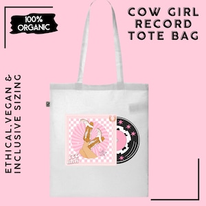 Torba typu Totebag Cowgirl, Torba typu Totebag Cowgirl Record, Kowboj, Estetyka kowboja, Groovy Totebag, Yeehaw, Buty typu Cowgirl, Ładna estetyka, Różowa grafika Cowgirl