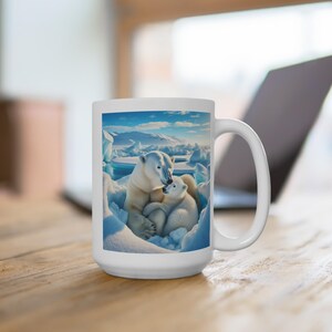 Mug 15oz, Polar Bear Mom and Baby Bear Cub Mug, Animal Lover Gift, Coffee Cup, Cute Bear Design, Wildlife Enthusiast Present, Christmas Gift