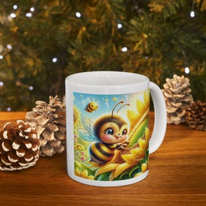 Biene Sonnenblume Becher, süße Blumenkaffeetasse, Insekten-Liebhaber-Geschenk, Garten-Teetasse, Natur inspiriert Keramiktasse, Honigbiene Küchendekor