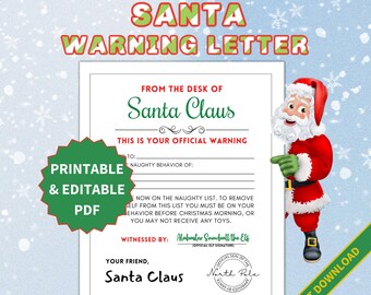 Lettre d'avertissement modifiable et imprimable du Père Noël dans un PDF remplissable - Personnalisez pour faire savoir aux enfants qu'ils sont sur la liste coquine