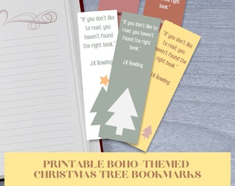 Printable Boho Christmas Bookmark Set | Christmas Tree Bookmarks | Perfect Book Lover Gift, Secret Santa Gift, Holiday Gifts for All