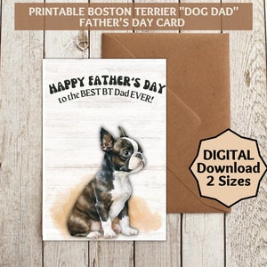 Boston Terrier Card, Hond Vaders Dagkaart, Afdrukbaar, Hond Papa Vaders Dagkaart, DIY Vaders Dagkaart, Boston Terriër Papa