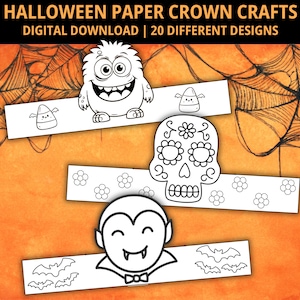 Halloween Paper Crowns, Halloween Coloring Craft, Halloween Party Favors, Classroom Party Activity, Halloween Craft, Cut and Paste Activity