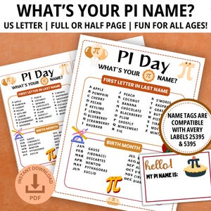 What&#39;s Your Pi Day Name, Pi Day Name Game, Whats Your Name, Pi Day Party, Math Pi Day, Pi Day Game, BONUS NAMETAGS + SIGN, PI01