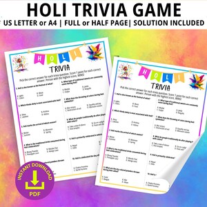 Holi Trivia, Holi Games, Holi Party Games, Family Game Night, Holi Trivia Game, Trivia Question Quiz, Holi Festival of Colors, Happy Holi