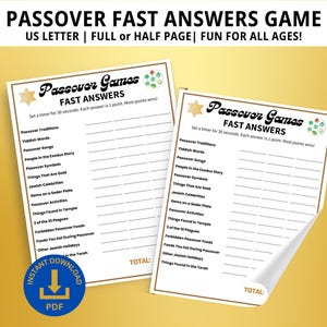 Passover Fast Answers Game, Passover Games, Jewish Games, Passover Holiday, Passover Shabbat, Family Game Night, Passover Think Quick Game