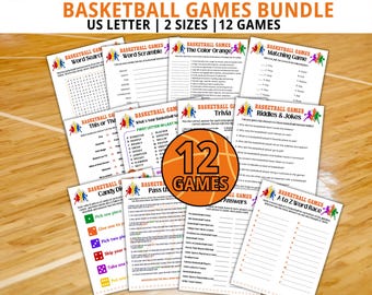 Paquete de juegos de baloncesto, juegos de fiesta de baloncesto, noche de juegos en familia, juegos de baloncesto, trivia de baloncesto, material imprimible de baloncesto