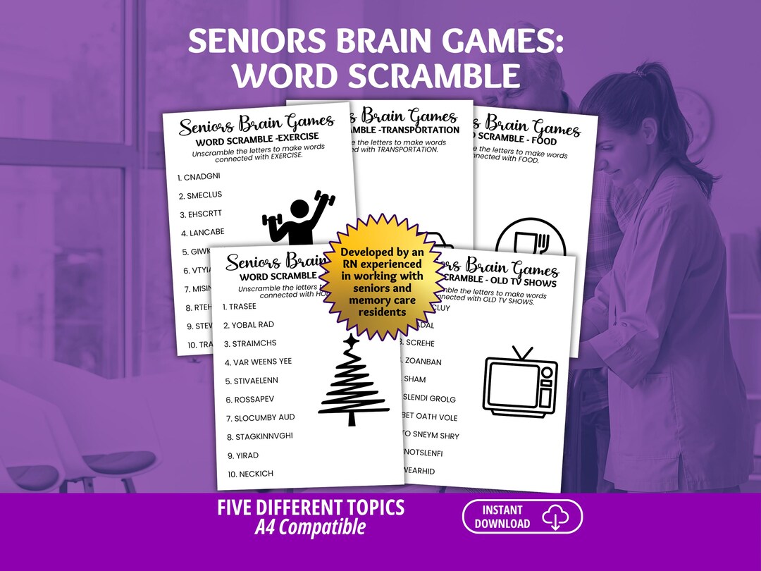 Word Scramble, Seniors Brain Games, Dementia Games, Dementia Activities