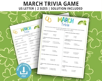 March Trivia Game, Monthly Trivia, March Games, Family Game Night, Classroom Games, Trivia Question Quiz, Spring Trivia