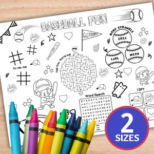 Baseball Activity Sheet, Baseball Party Favor, Baseball Party Games, Baseball Theme Party, Baseball Placemat, Baseball Printable