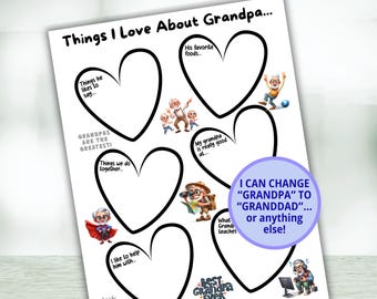 All About Grandpa, Idea for Grandpa, Grandpa Gift, Grandpa Keepsake, All About My Grandpa, Grandparents Gift, Grandpa Gift from Grandkids