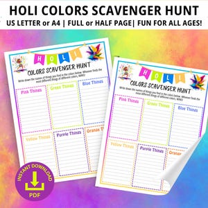 Holi Scavenger Hunt, Happy Holi, Holi Games, Holi Festival of Colors, Holi Group Games, Hoi Hai, Family Game Night, Colors Scavenger Hunt
