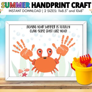 Summer Handprint Craft, Crab Handprint Craft, Summer Handprint Art, Handprint Sign, DIY Handprint Art, Handprint Keepsake