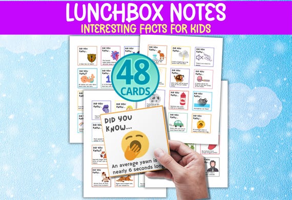 Lunchbox Notes, Fun Facts for Kids, Kids Lunch Box Notes, Lunch Notes, Cute Lunchbox Notes, Lunch Box Cards, Girls Lunchbox Notes