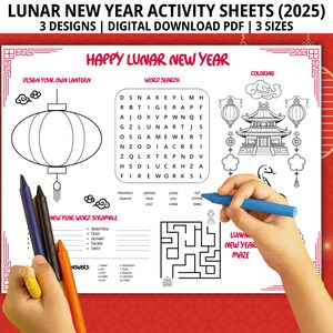 Lunar New Year 2025, Kids Placemats, Activity Mat, Chinese New Years, Year of the Snake Activity, Activity Placemats, Lunar Coloring Page