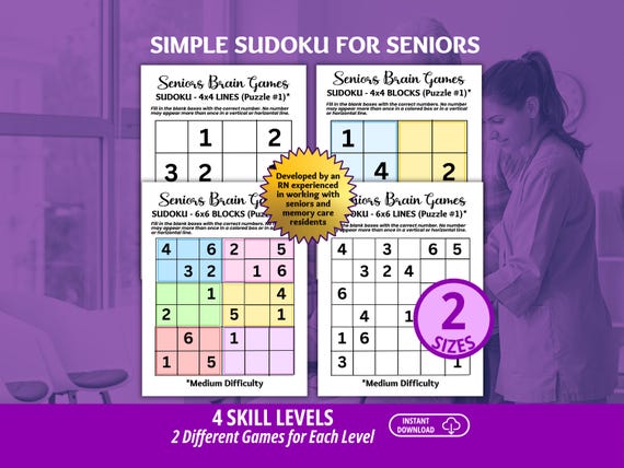 Printable Sudoku Puzzles for Seniors, Seniors Brain Games, Dementia Games, Dementia Caregiver Resource, Sudoku Printable, Memory Care