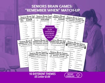 Matching Game, Seniors Brain Games, Dementia Game, Dementia Activities, Trivia for Seniors, Brain Games, Dementia Games, Memory Care