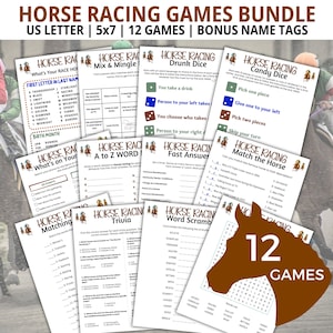 Horse Racing Game Bundle, Horse Race Games, Family Game Night, Word Search, Name Game, Horse Party, Word Game, Derby Trivia, Dice Games
