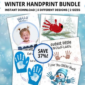 Winter Handprint Crafts, BUNDLE, Handprint Art, Winter Handprint, Downloadable DIY Crafts, Editable Handprint Craft, Handprint Keepsake