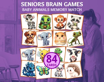 Elderly Memory Games Cards, Baby Animals Matching, Seniors Brain Games, Dementia Games, Dementia Activities, Dementia Caregiver, Brain Games