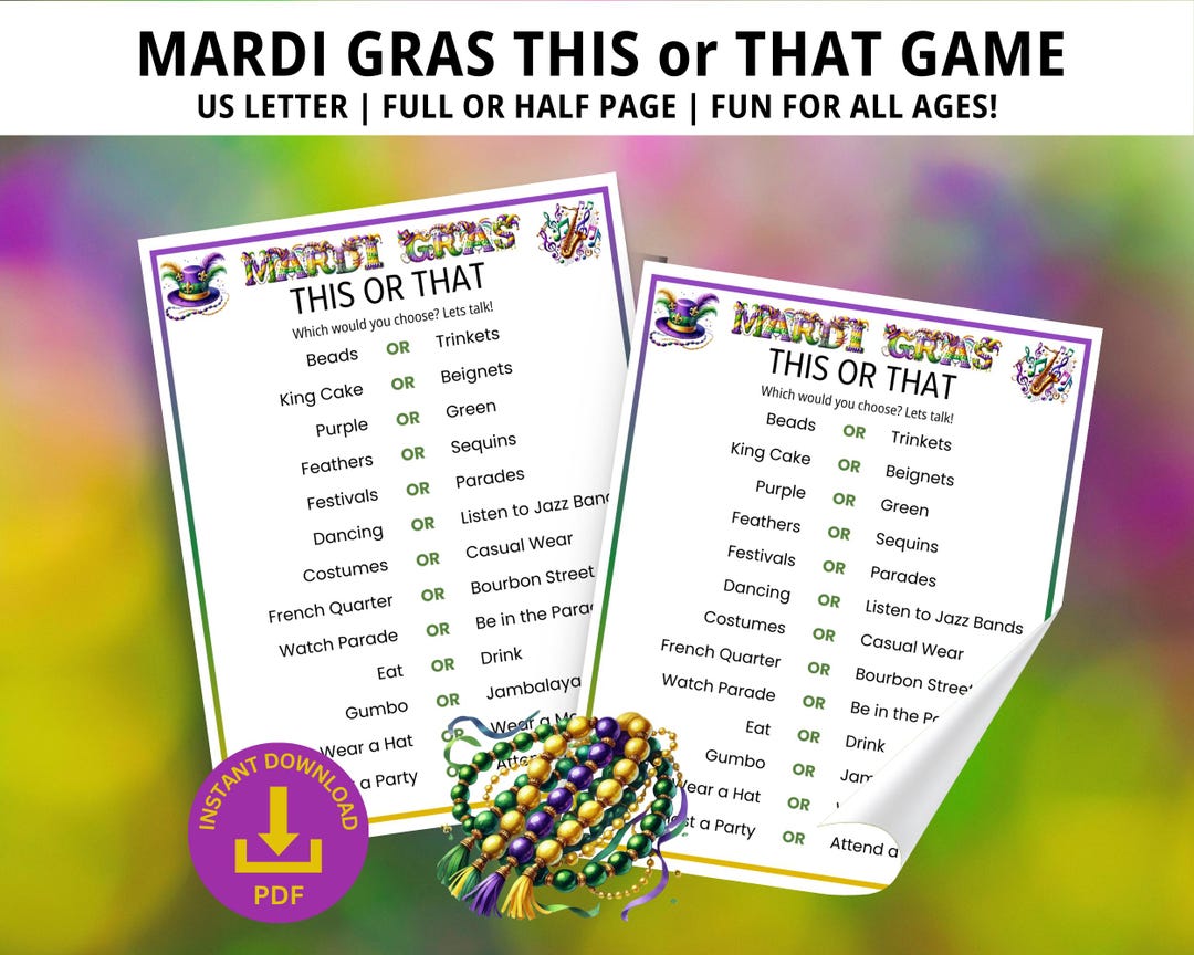 Mardi Gras This or That, Mardi Gras Games, Mardi Gras Party Games ...