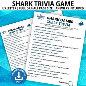 Shark Trivia Game, Shark Games, Shark Birthday Party, Birthday Games, Family Game Night, Office Party Games, Shark Week Activity