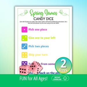 Candy Dice Game, Spring Games, Spring Party Games, Family Game Night, Spring Dice Game, Spring Class Games, Candy Dice