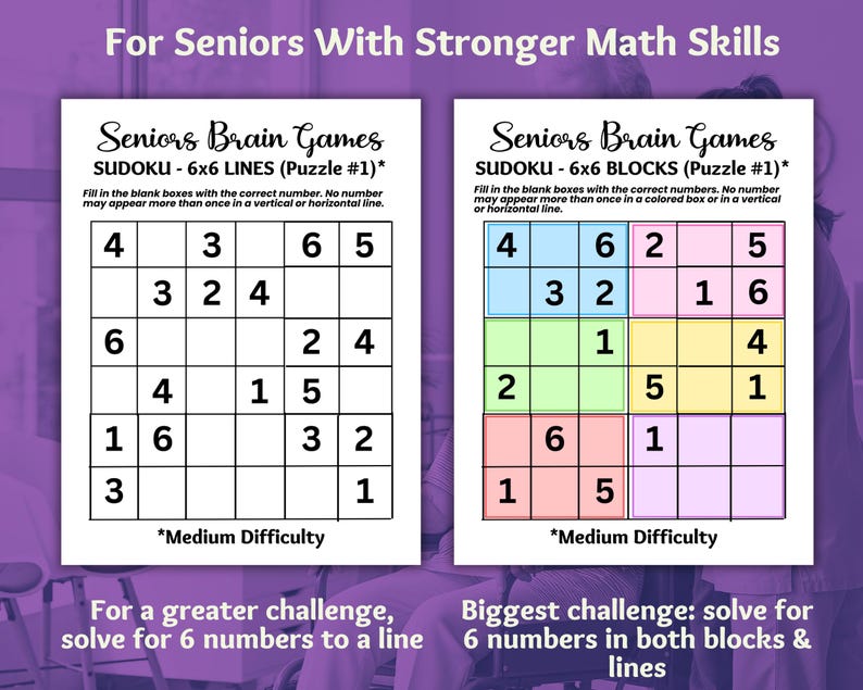 Printable Sudoku Puzzles for Seniors, Seniors Brain Games, Dementia Games, Dementia Caregiver Resource, Sudoku Printable, Memory Care image 3