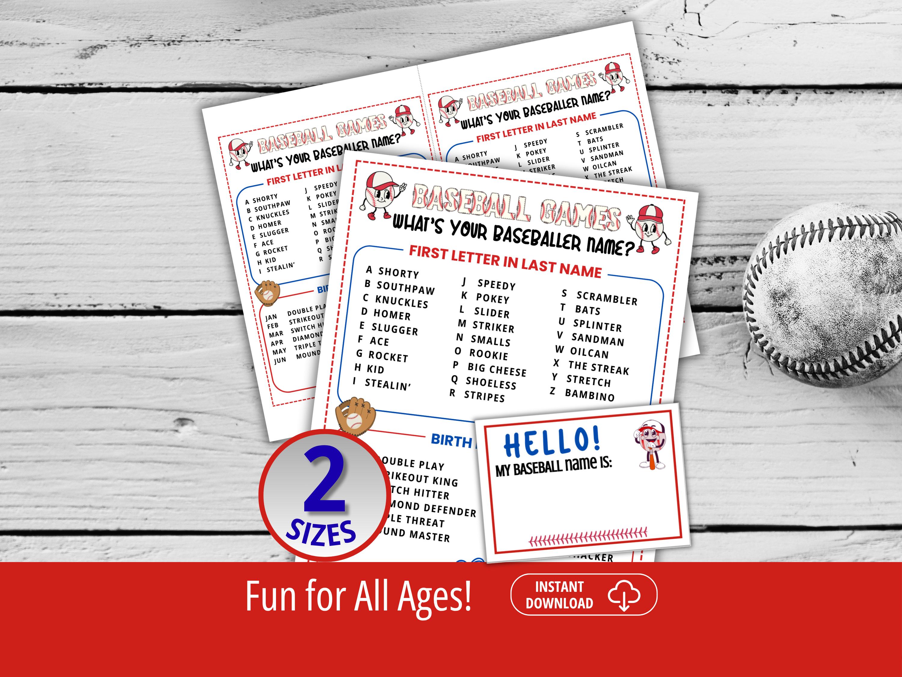 Whats Your Baseball Name, Baseball Party Games, Family Game Night, Name ...