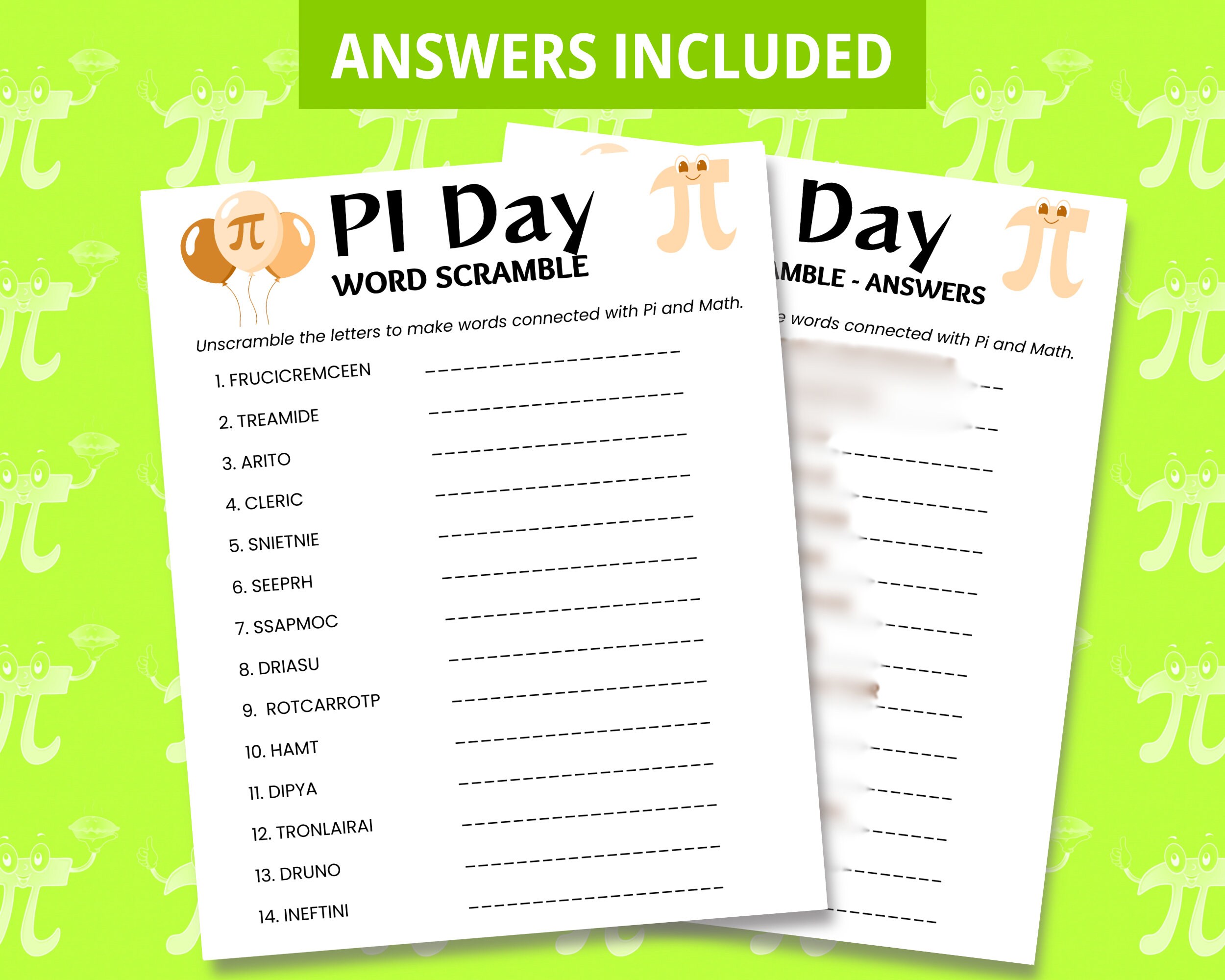 Pi Day Word Scramble Game, Pi Day Game, Math Pi Day, Math Activities