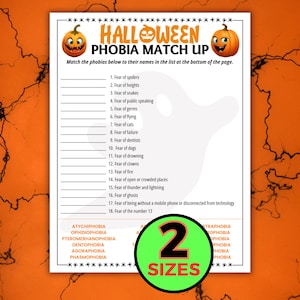 Halloweenfobi-matchningsspel, matcha fobin, fobiquiz, namnge den fobin, Halloween-spel, Halloween-spel för vuxna, fobi-matchningsspel