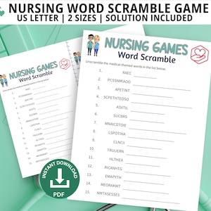 Nursing Word Scramble, Nursing Games, Nurse Games, Hospital Party Games, Word Scramble Game, Medical Games, Medical Word Games, Word Puzzle