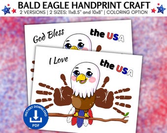 Weißkopfseeadler Handabdruck und Färbung Handwerk, Vaterländischer Handabdruck, Handabdruck Kunst, DIY Handabdruck Kunst, Handabdruck Andenken, Weißkopfseeadler Handabdruck
