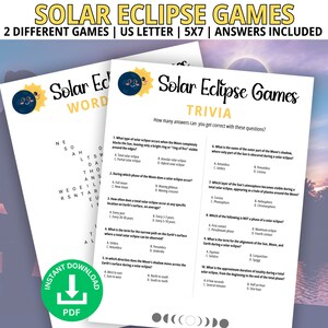 Solar Eclipse Games, Total Solar Eclipse, Family Game Night, Office Party Games, Trivia Game, Word Search, Classroom Activity, Office Games