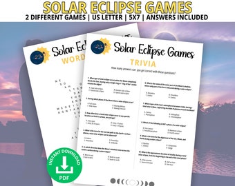 Solar Eclipse Games, Total Solar Eclipse, Family Game Night, Office Party Games, Trivia Game, Word Search, Classroom Activity, Office Games
