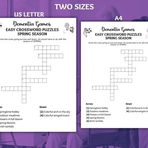 Easy Crossword Puzzles for Dementia, Puzzles for Seniors, Dementia ...