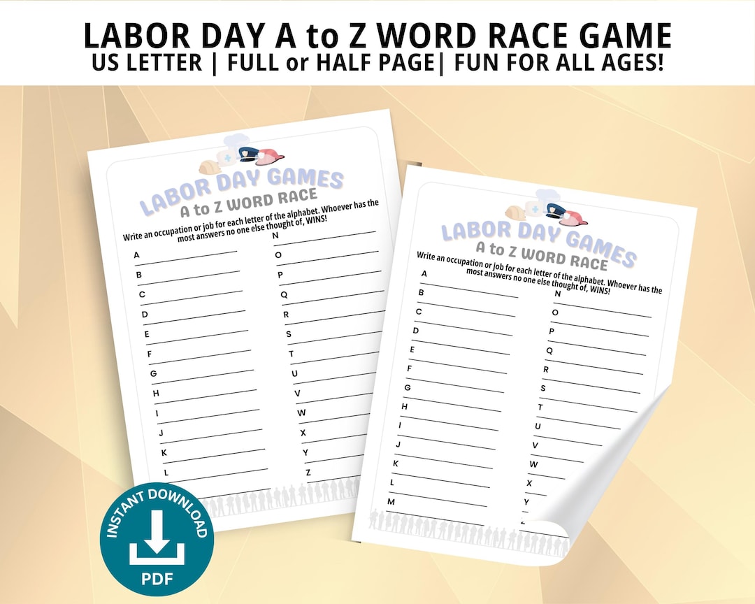 Labor Day A to Z Word Race, Labor Day Games, Labor Day Party, Happy ...
