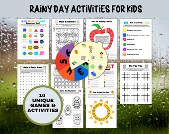 Juegos de días lluviosos para niños, búsqueda del tesoro, juego de tres en raya, páginas para colorear para niños, actividades para niños, juegos de verano, juegos de otoño, juegos de interior