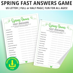Spring Fast Answers Game, Spring Games, Spring Party Games, Family Game Night, Think Quick, Spring Class Games, Spring Icebreaker