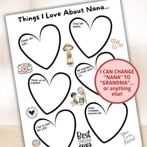 All About Nana, Idea for Nana, Grandma Gift, Grandma Keepsake, All About My Grandma, Grandparents Day Gift