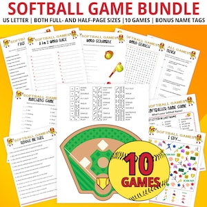 Softball Games Bundle, Softball Party Games, Family Game Night, Office Party Games, Softball Games, Softball Trivia, Softball Printable