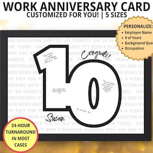 CUSTOMIZABLE Work Anniversary Card, Business Anniversary, Employee Anniversary, Coworker Anniversary, Work Appreciation Gift