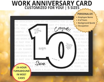 CUSTOMIZABLE Work Anniversary Card, Business Anniversary, Employee Anniversary, Coworker Anniversary, Work Appreciation Gift